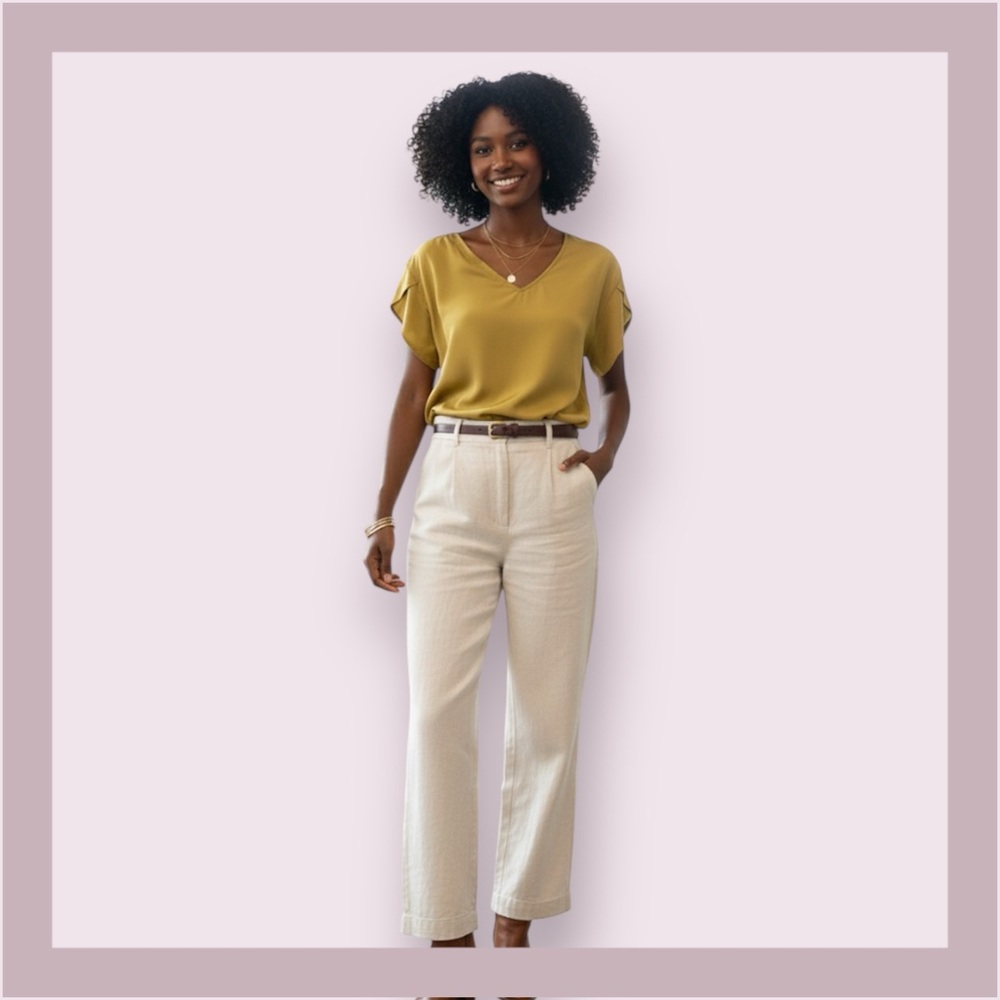 Elk Petal Sleeve Yellow Crepe Top